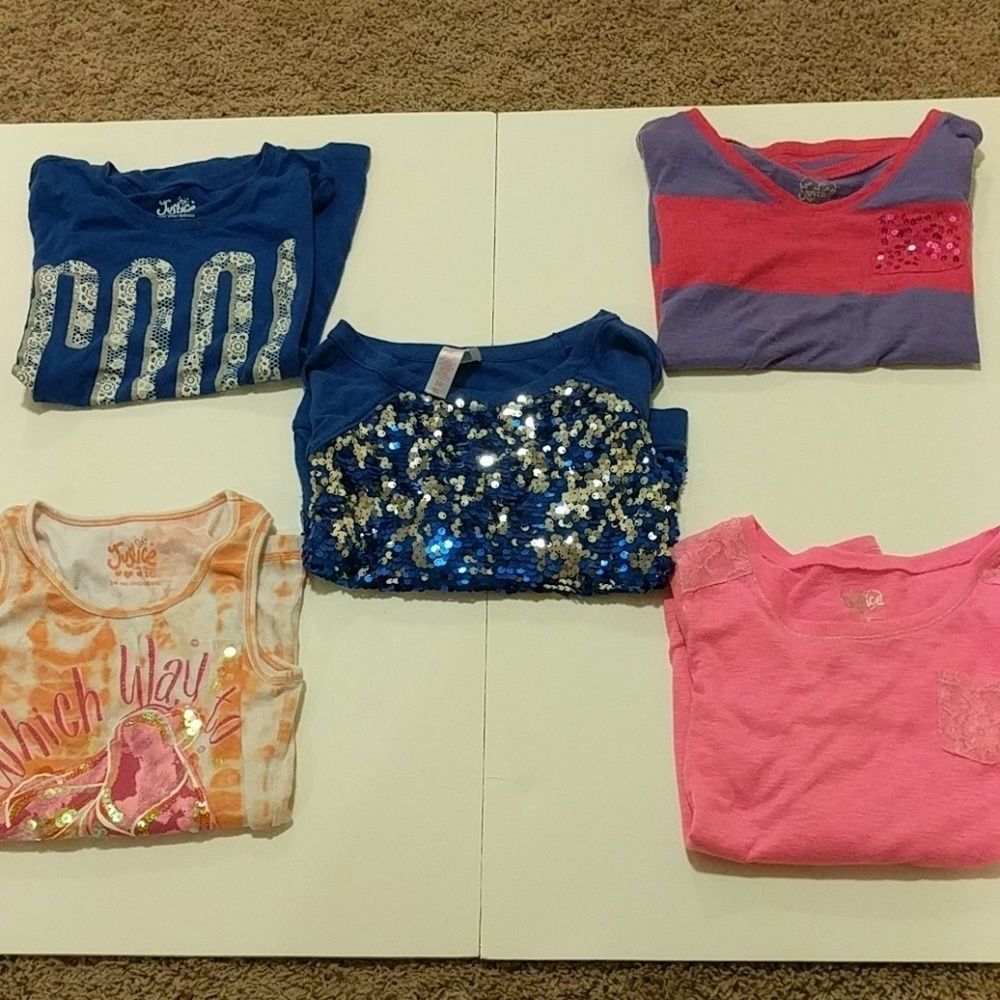 Justice 5 shirt Bundle sz10 1tank, 2 short, 2 long